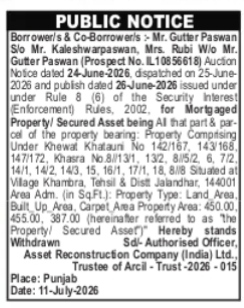 PUBLIC NOTICE ANNOUNCING THE WITHDRAWAL