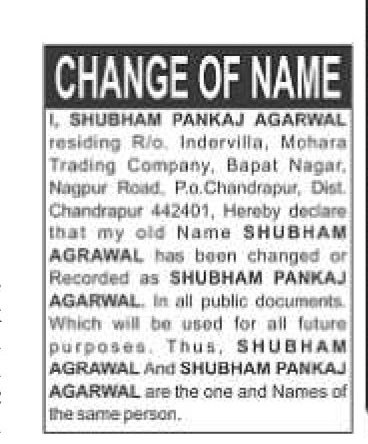Public Notice: Change of Name Affidavit