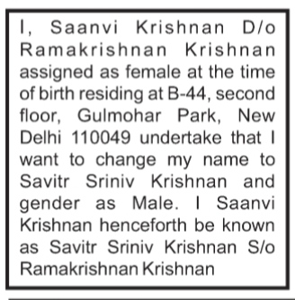 Public Notice: Change of Name & Gender