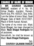 Public Notice: Change of Name of Minor