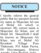 PUBLIC NOTICE - CORRECTION OF NAME