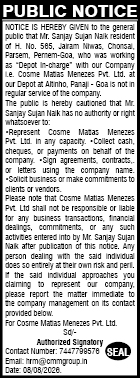 Public Notice: Disassociation of Employee
