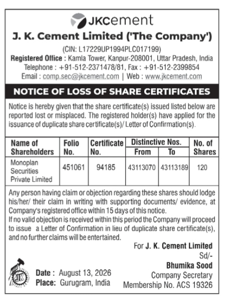 Public Notice: Duplicate Share Certificate Request – Monoplan Securities
