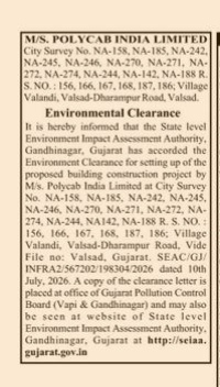 Public Notice: Environmental Clearance for M/S Polycab India Limited