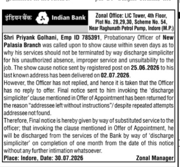Public Notice: Final Notice of Discharge Simpliciter