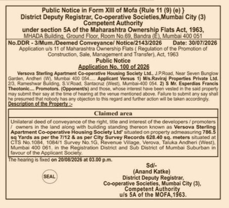 Public Notice for Deemed Conveyance (Versova Sterling CHS)