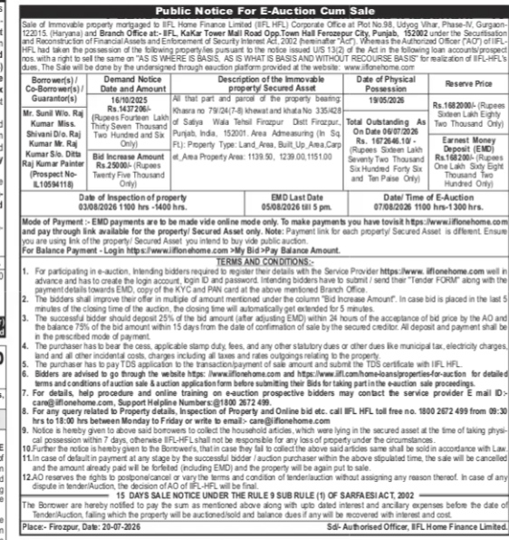 Public Notice for E-Auction Cum Sale by IIFL Home Finance Limited