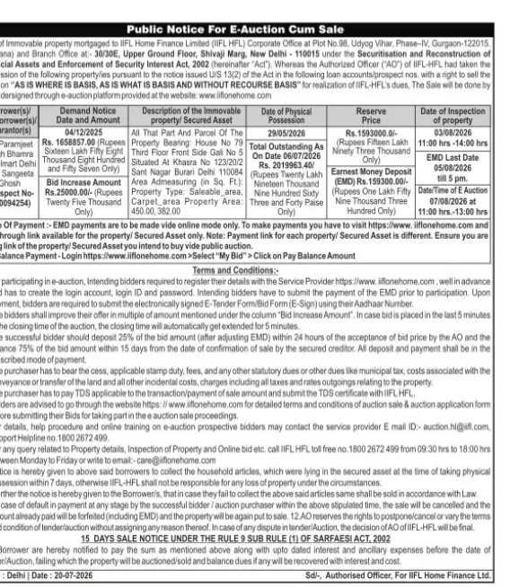 Public Notice For E-Auction Cum Sale