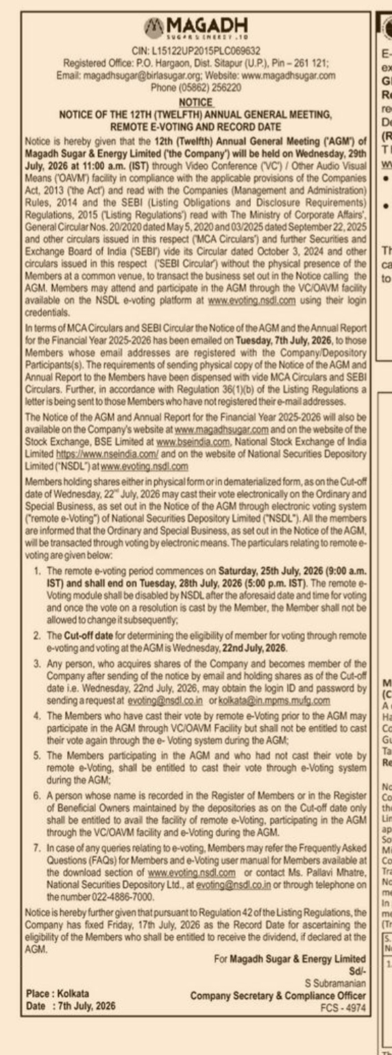 PUBLIC NOTICE FOR GENERAL MEETING