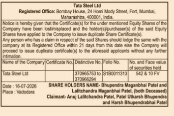 Public Notice for Issue of Duplicate Share Certificates