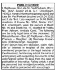 Public Notice for Legal Heirship