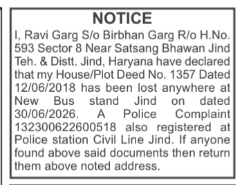 Public Notice for Loss of House Deed