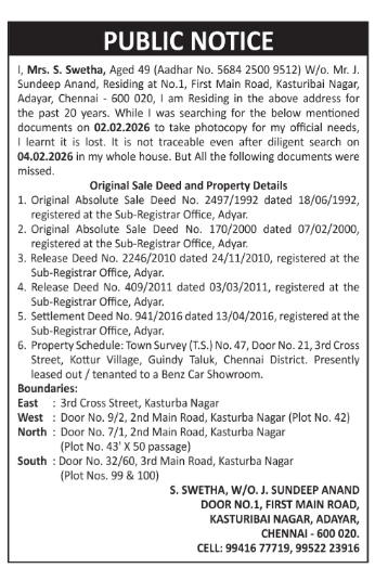 Public Notice for Loss of Original Property Sale and Release Deeds