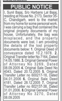 Public Notice for Lost Property Documents