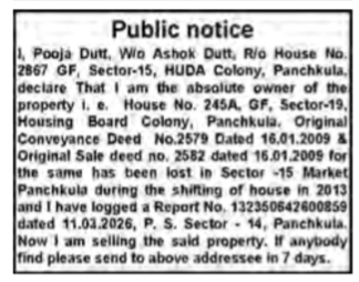 Public Notice for Lost Property Documents