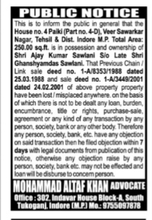 Public Notice for Lost Property Sale Deeds