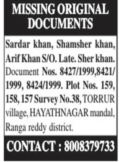 Public Notice for Missing Property Documents