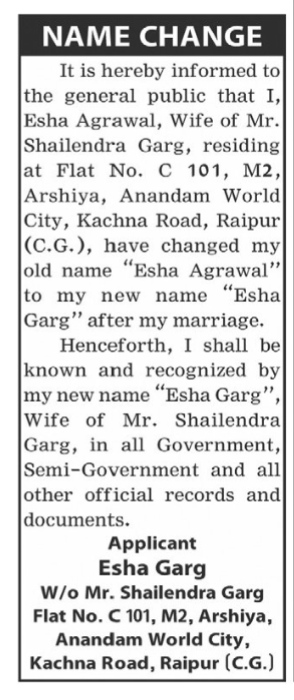 Public Notice for Name Change.
