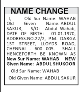 Public Notice for Name Change.