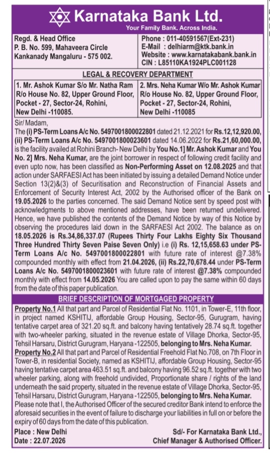 Public Notice for Non-Performing Asset (NPA) Recovery