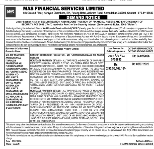 Public Notice for Outstanding Loan Recovery