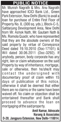 Public Notice for Property Loan Clearance
