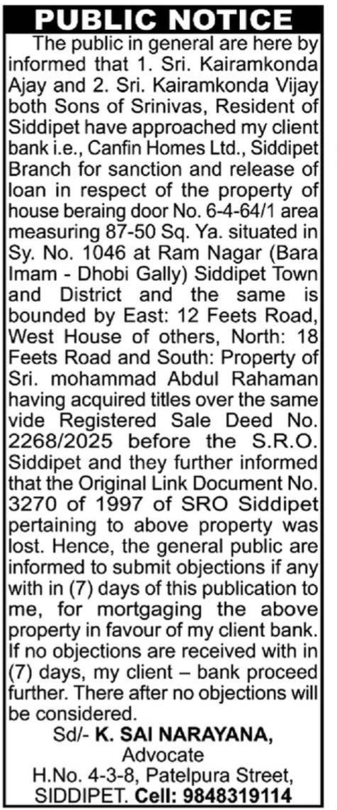 Public Notice for Property Mortgage and Missing Link Document