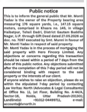 Public Notice for Property Mortgage by Mr. Monti Yadav