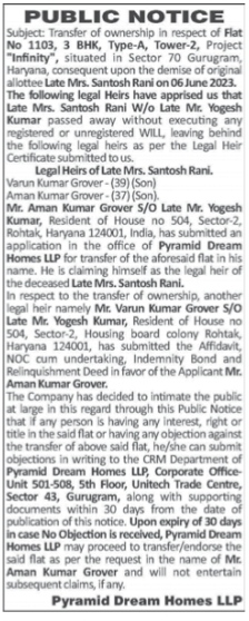 Public Notice for Property Ownership Transfer