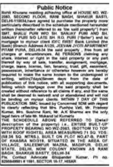 Public Notice for Property Purchase and Mortgage