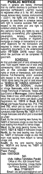 Public Notice for Property Purchase in Sancoale, Goa