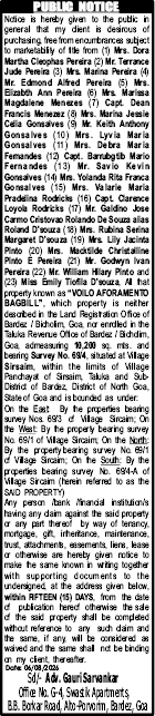 Public Notice for Property Purchase in Sirsaim, Goa