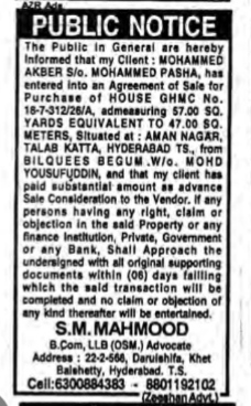 Public Notice for Property Sale Agreement