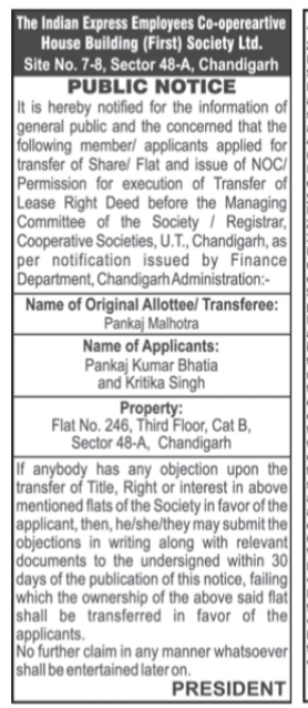 Public Notice for Property Transfer.