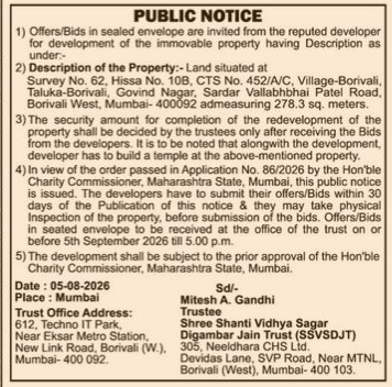Public Notice for Redevelopment of Property in Borivali West, Mumbai