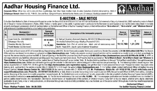 Public Notice for Sale of Immovable Property - Chandan Mandal & Pronti Mandal