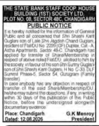 Public Notice for Share and Membership Transfer