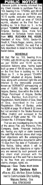 PUBLIC NOTICE FOR TITLE INVESTIGATION AND PURCHASE OF PROPERTY