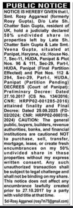 Public Notice for Undivided Property Share