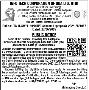 Public Notice: Free Laptop Scheme for Meritorious SC/ST Students (AY 2025-26)