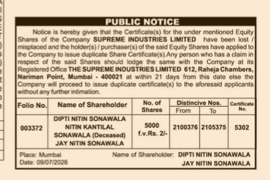 PUBLIC NOTICE - INDUSTRIES LIMITED