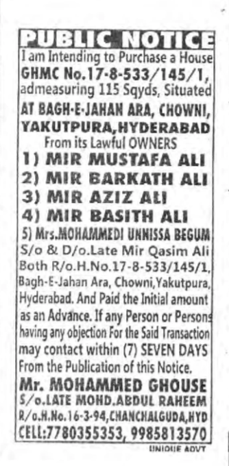 Public Notice: Intent to Purchase Property.