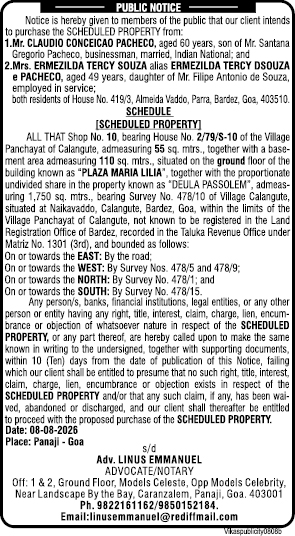 Public Notice: Intent to Purchase Scheduled Property (Plaza Maria Lilia)