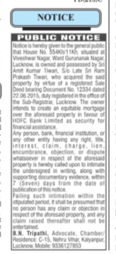 Public Notice: Intention to Create Equitable Mortgage