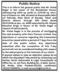 Public Notice: Intention to Mortgage Property in Meerut