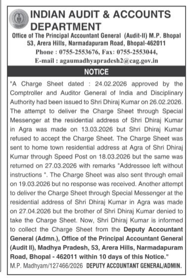 Public Notice: Issuance of Charge Sheet to Shri Dhiraj Kumar