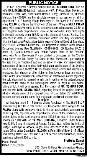 Public Notice: Loss of Original Deed of Sale