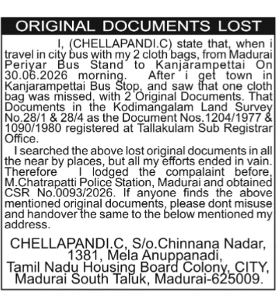 Public Notice: Loss of Original Land Documents