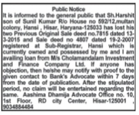Public Notice: Loss of Original Sale Deeds