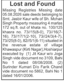 Public Notice: Loss of Original Sale Deeds